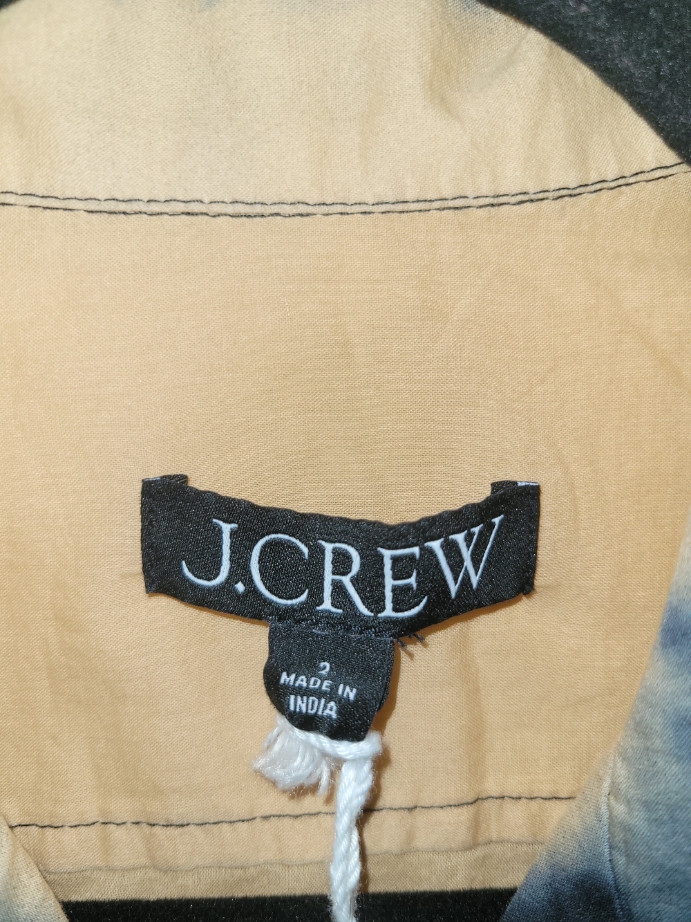 J.Crew Dip-Dye Camp Shirt Soft Buff Multi Tan Navy Button Front Blouse Size 2 NW - Picture 3 of 8